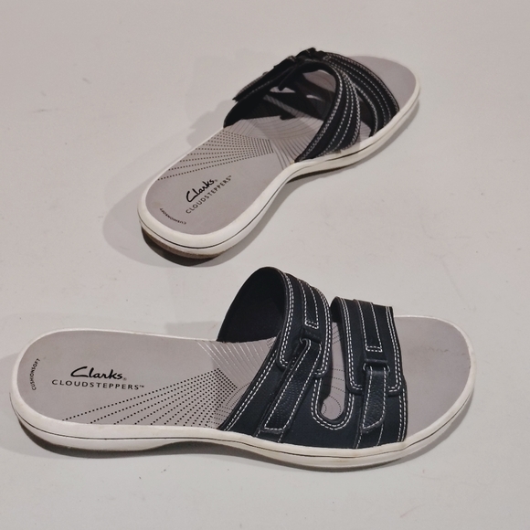 Clarks Shoes - Clarks Cloudstepper Breeze Black and White Slide Sandals Size 11M